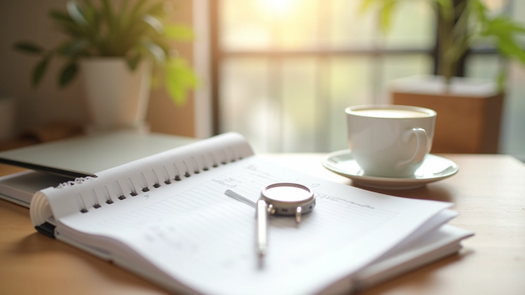 Moderní pracovní prostor s plánováním a notebookem, přirozené osvětlení, ostré detaily