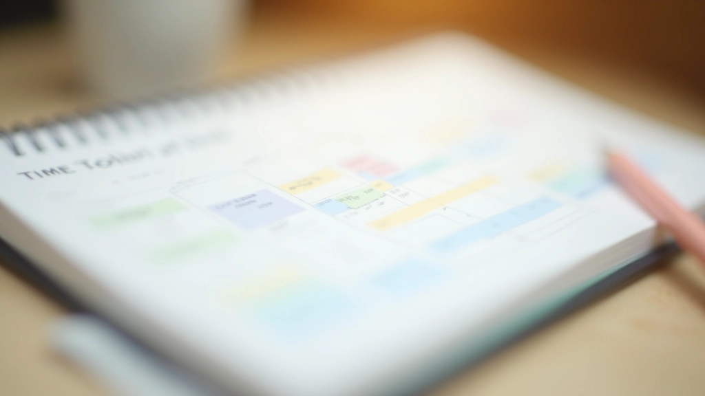 Otevřený deník s čtvercovými políčky, časové blok označené různými barvami